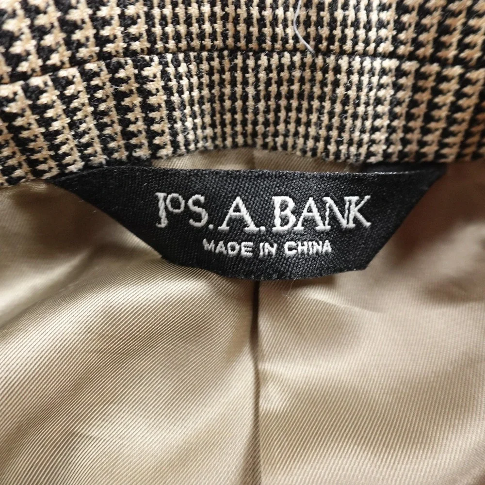 Jos‎ A Bank Blazer Mens 42L Brown Silk Camel Hair Houndstooth Sport Coat Jacket